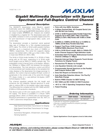 Maxim MAX9270 Gigabit Multimedia Deserializer Datasheet - cover page