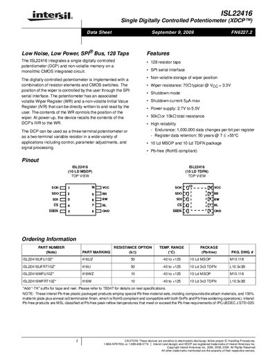 Intersil ISL22416 Datasheet - cover page
