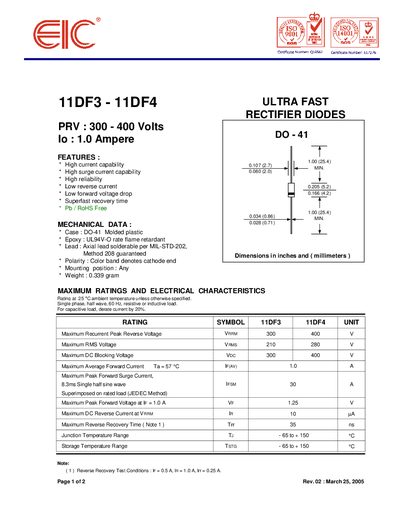 ELC 11DF3-11DF4 Rectifier Diodes Data Sheet - cover page