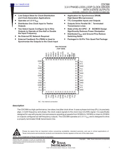 TEXAS INSTRUMENTS CDC586 3.3-V PHASE-LOCK-LOOP CLOCK DRIVER WITH 3-STATE OUTPUTS handbook - cover page