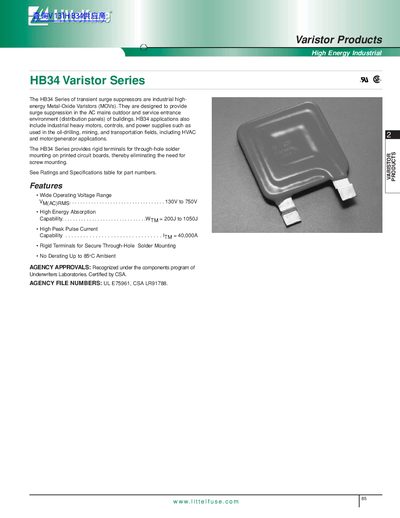 Littelfuse HB34 Series Varistor Datasheet - cover page