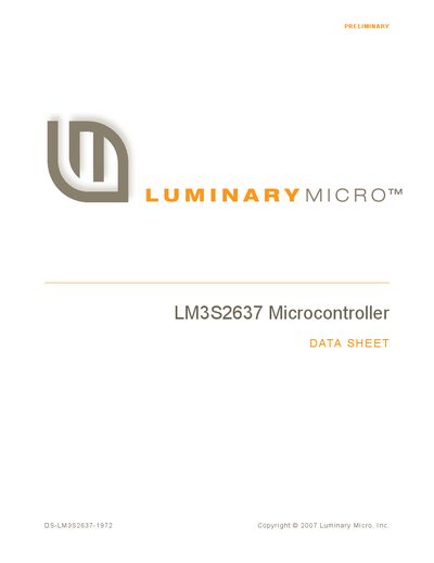 Luminary Micro LM3S2637 Microcontroller Datasheet - cover page