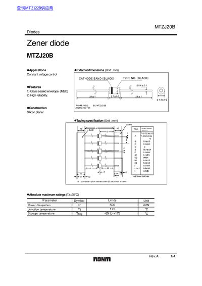 ROHM MTZJ20B Zener Diode Datasheet - cover page