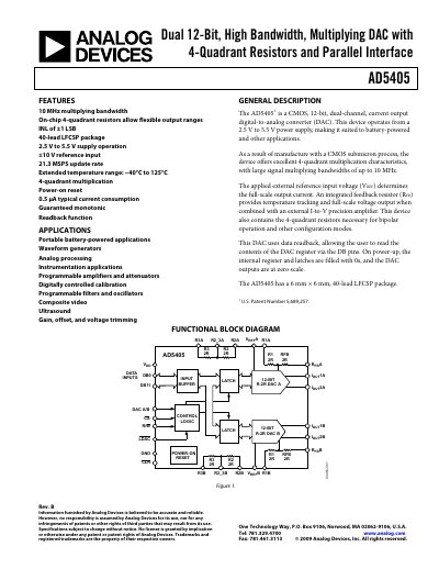 Analog Devices AD5405 Dual-Channel 12-Bit High-Speed Programmable DAC Datasheet - cover page