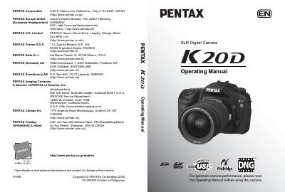 PENTAX K20Dcamera Manual - cover page