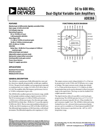 Analog Devices AD8366 Datasheet - cover page