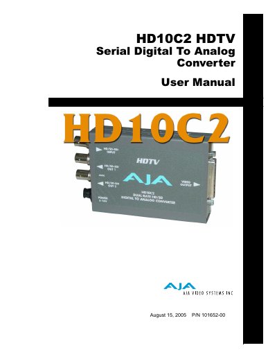 AJA HD10C2 HDTV Serial Digital to Analog Converter User Manual