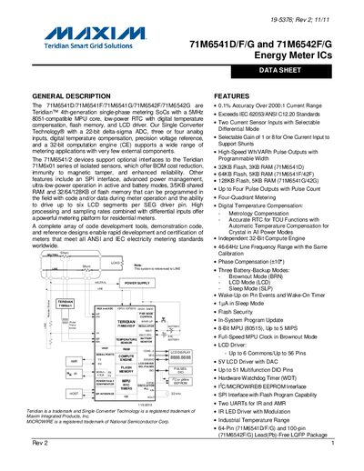 Maxim 71M6541D/F/G and 71M6542F/G Energy Meter ICs Datasheet - cover page