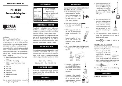 Hanna Instruments HI 3838 Formaldehyde Test Kit Instruction Manual - cover page
