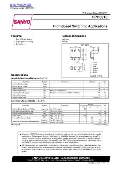 SANYO CPH6313 Datasheet - cover page