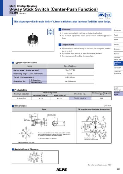 Alps RKJXL Series Switch Datasheet - cover page