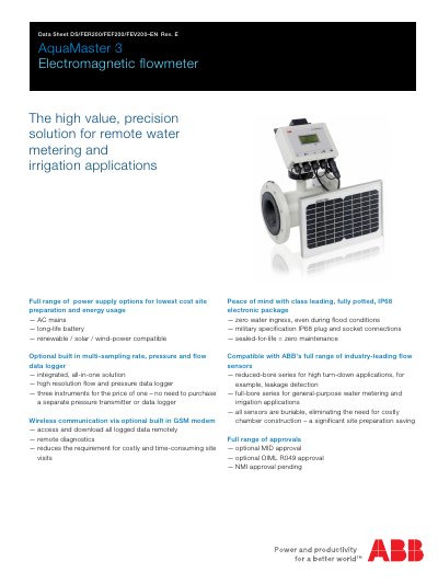 ABB DS/FER200/FEF200/FEV200 Electromagnetic Flowmeter Data Sheet - cover page