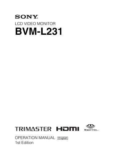 Sony BVM-L231 LCD Video Monitor Operation Manual - cover page