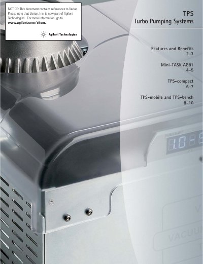 Agilent TPS Turbo Pumping Systems Features and Benefits Manual - cover page