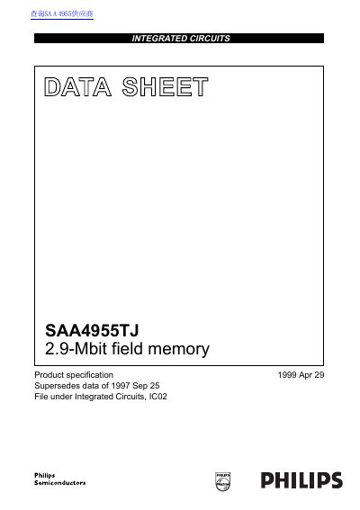 Philips SAA4955TJ 2.9-Mbit Field Memory Datasheet - cover page