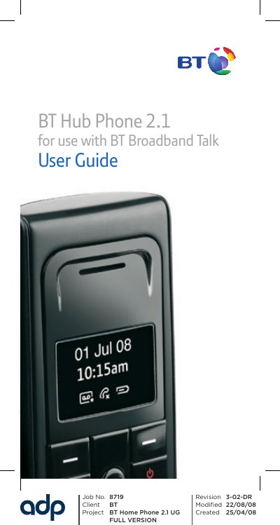 BT Hub Phone 2.1 User Manual - cover page