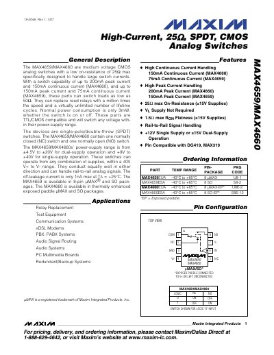 Maxim MAX4659/MAX4660 Analog Switch Datasheet - cover page