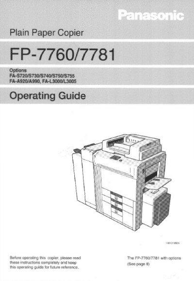 Panasonic FP-7760/7781 Plain Paper Copier Operating Guide