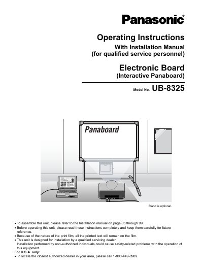 Panasonic UB-8325 Interactive Panaboard Operating Instructions - cover page