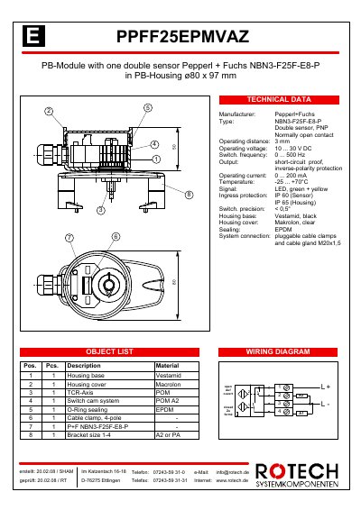 Rotech NBN3-F25F-E8-P PB-Module Technical Data Sheet - cover page