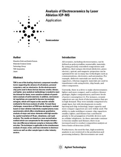 Agilent 7500 Series ICP-MS Analysis of Electroceramics Using Laser Ablation - cover page