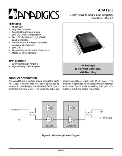 ANADIGICS ACA1205 CATV Line Amplifier Data Sheet - cover page
