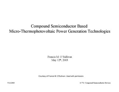 Compound Semiconductor Based Micro‑Thermophotovoltaic Power Generation Technologies Technical Paper