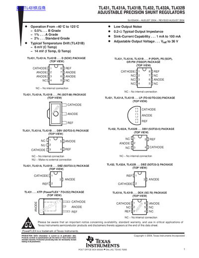 Texas Instruments TL431 Series Adjustable Shunt Regulator Datasheet - cover page
