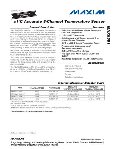 Maxim MAX6581 Temperature Sensor Datasheet - cover page
