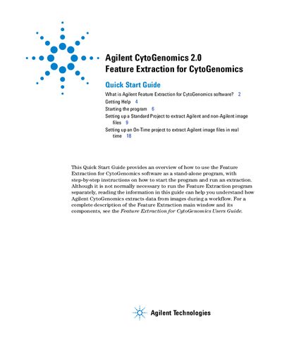 Agilent CytoGenomics 2.0 Feature Extraction for CytoGenomics Quick Start Guide