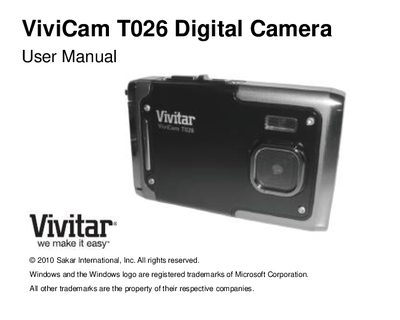 Vivitar ViviCam T026 Digital Camera User Manual - cover page
