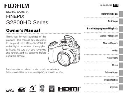Fujifilm S2800HD Digital Camera Owner's Manual - cover page