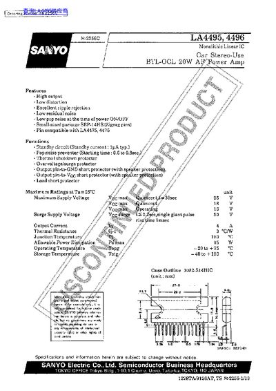 SANYO LA4495/4496 Datasheet - cover page