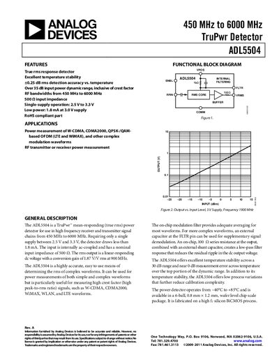 Analog Devices ADL5504 True RMS Power Detector Datasheet - cover page
