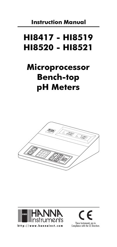 HANNA HI8417 - HI8519 HI8520 - HI8521 Microprocessor Bench-top pH Meters Instruction Manual - cover page