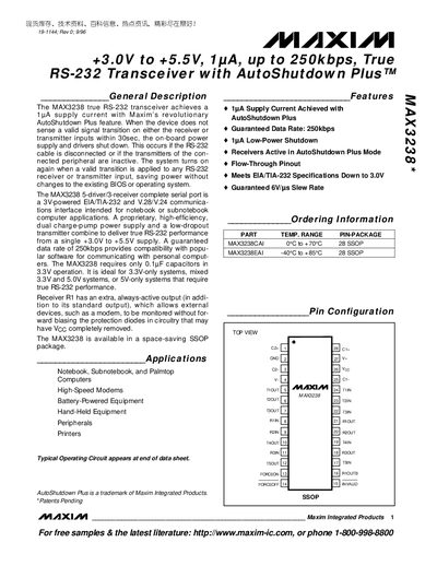 Maxim MAX3238 RS-232 Transceiver Datasheet - cover page