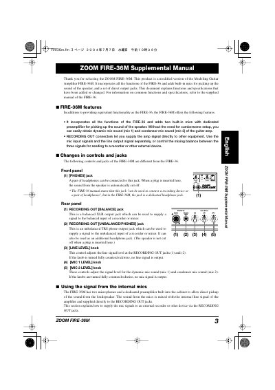 ZOOM FIRE-36M Supplemental Manual
