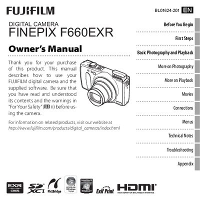 FUJIF660EXR digital camera Manual - cover page