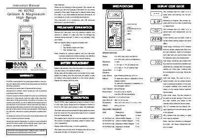 Hanna Instruments HI 93752 Calcium Magnesium Meter Instruction Manual - cover page
