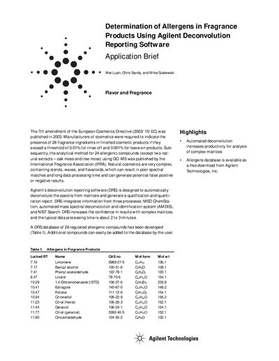 Agilent G1716AA Deconvolution Reporting Software Application Brief - cover page