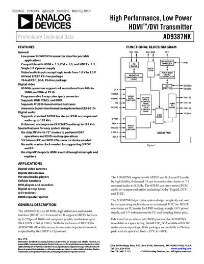Analog Devices AD9387NK Datasheet - cover page