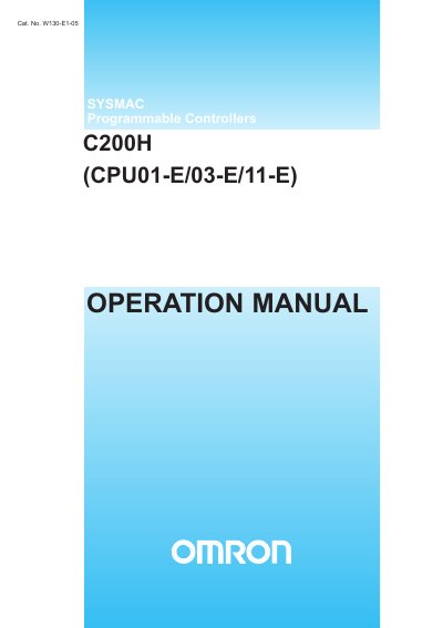 Omron C200H CPU01‑E/03‑E/11‑E Operation Manual - cover page