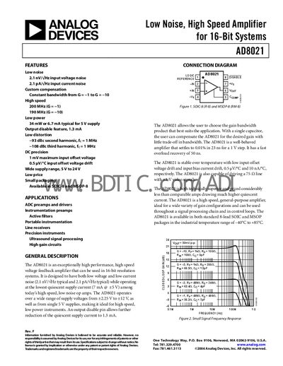 ANALOG DEVICES Low Noise High Speed Amplifier for 16-Bit Systems AD8021 handbook3 - cover page