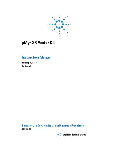 Agilent pMyr XR Vector Kit Instruction Manual - cover page