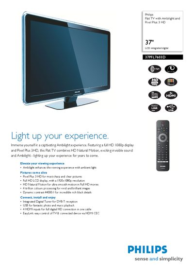 Philips 37PFL7603D Flat TV User Manual - cover page