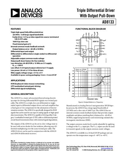 Analog Devices AD8133 Triple Differential Driver Product Handbook
