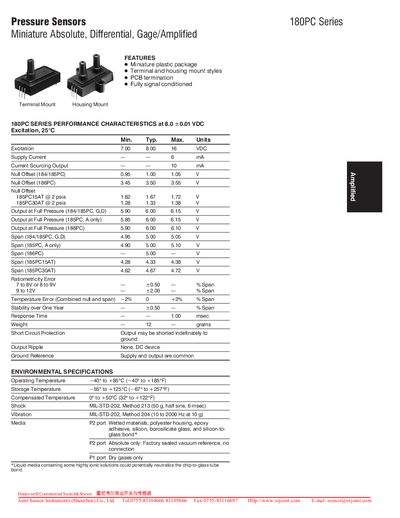 Honeywell 180PC Series Pressure Sensor Datasheet - cover page