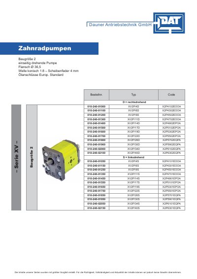 VIVOIL XV2P/6D XV2P/4S Equal technology data - cover page