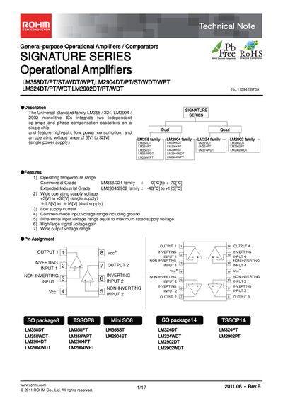 ROHM LM358WPT Operational Amplifier Technical Note - cover page