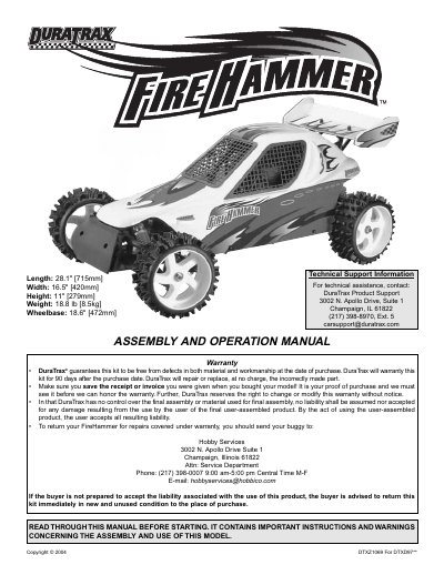 DuraTrax FireHammer RTR Assembly and Operation Manual - cover page